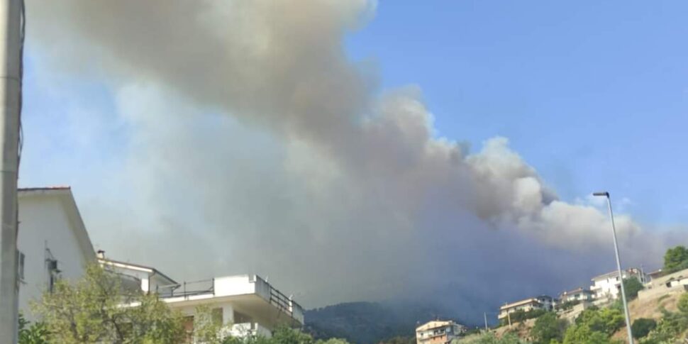 Trebisacce, Mount Mostarico burns.  Fire and flames touch the houses, fear among the inhabitants