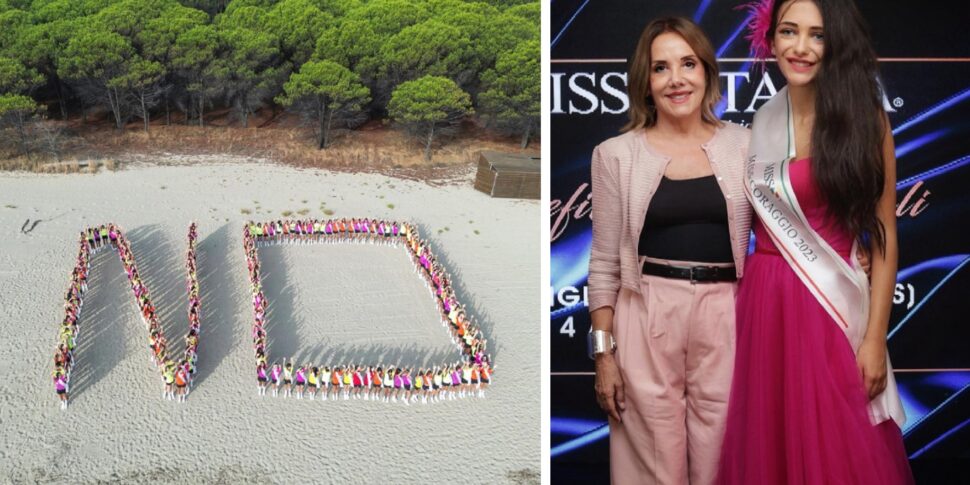 Violence against women: flash mob of the Miss Italia girls in Calabria.  Jennifer Cavalletti, the first autistic contestant, is Miss Courage