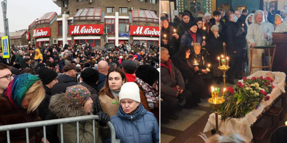 Thousands at Navalny's funeral in Moscow.  Crowd outside church shouts "Russia will be free"