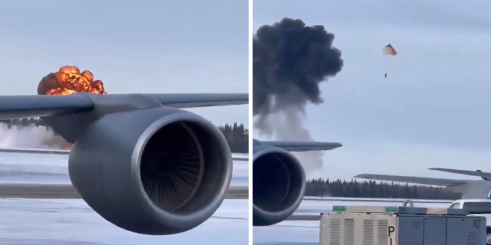 F-35 crashes into a base in Alaska, the pilot launches with the parachute: the video