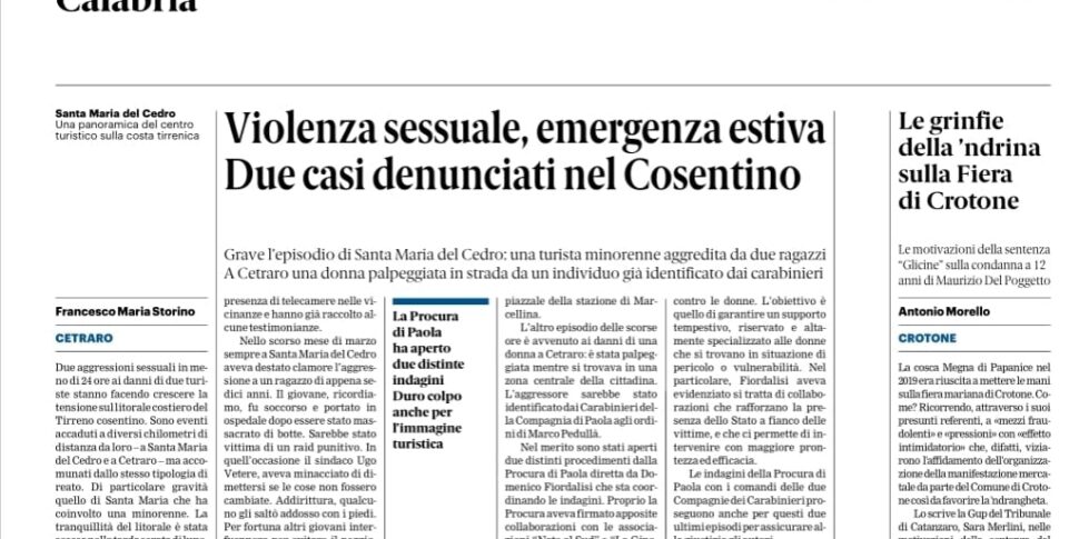 Press review 20-08-2025 Calabria Editions