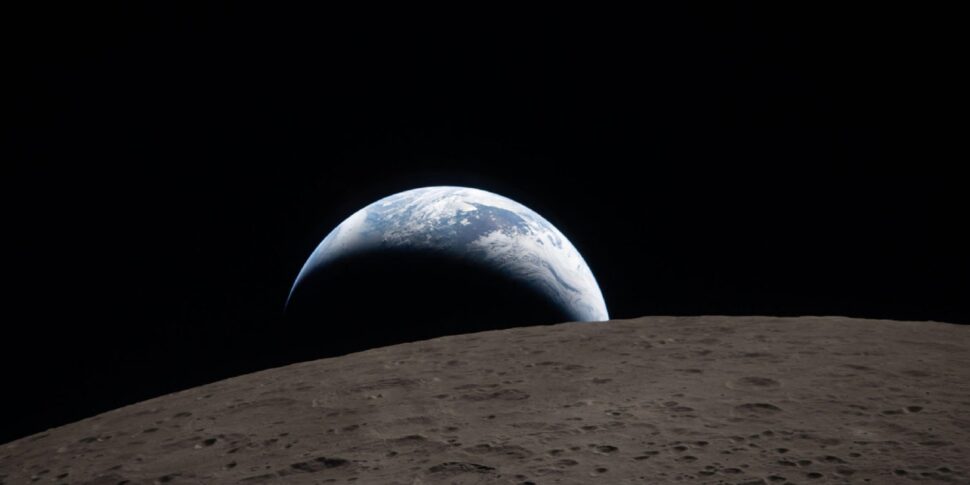 Photos of the Earth setting behind the Moon's horizon taken by the Orion spacecraft of the Artemis mission