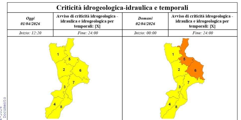 The weather warning for Ionian Calabria has been reduced from orange to yellow