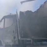 Truck on fire in Botricello, traffic blocked on state road 106 towards Crotone