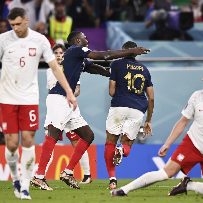 LaPresse Photo - Fabio Ferrari December 4, 2022 Doha, Qatar - Sports Football - Qatar 2022 - Fifa World Cup - France v Poland - Round of 16 - Al Thumama Stadium. In the photo: celebration of MBAPPE Kylian (FRA) after the 3-0 goalDecember 4, 2022 Doha, Qatar - sport soccer - Qatar 2022 - Fifa World Cup - Round of 16 - France v Poland - Al Thumama Stadium. In the pic: MBAPPE Kylian (FRA) celebrates after goal 3-0