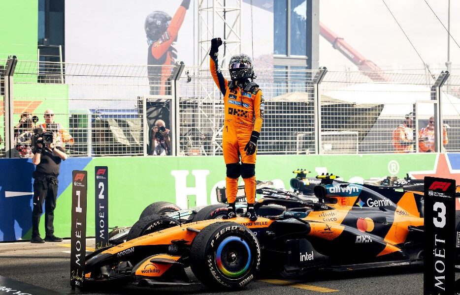 Norris triumphs in Holland ahead of Kimi Antonelli and Russell. The Ferraris of Hamilton and Leclerc at the foot of the podium